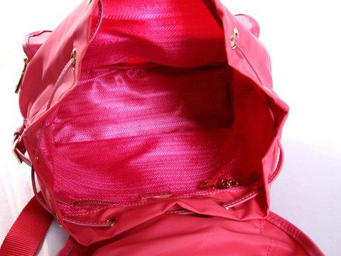2014 Prada microfiber nylon drawstring backpack bag BZ0030 rosered - Click Image to Close